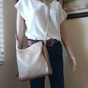Pebbled Leather Crossbody Bag In Taupe/beige Color